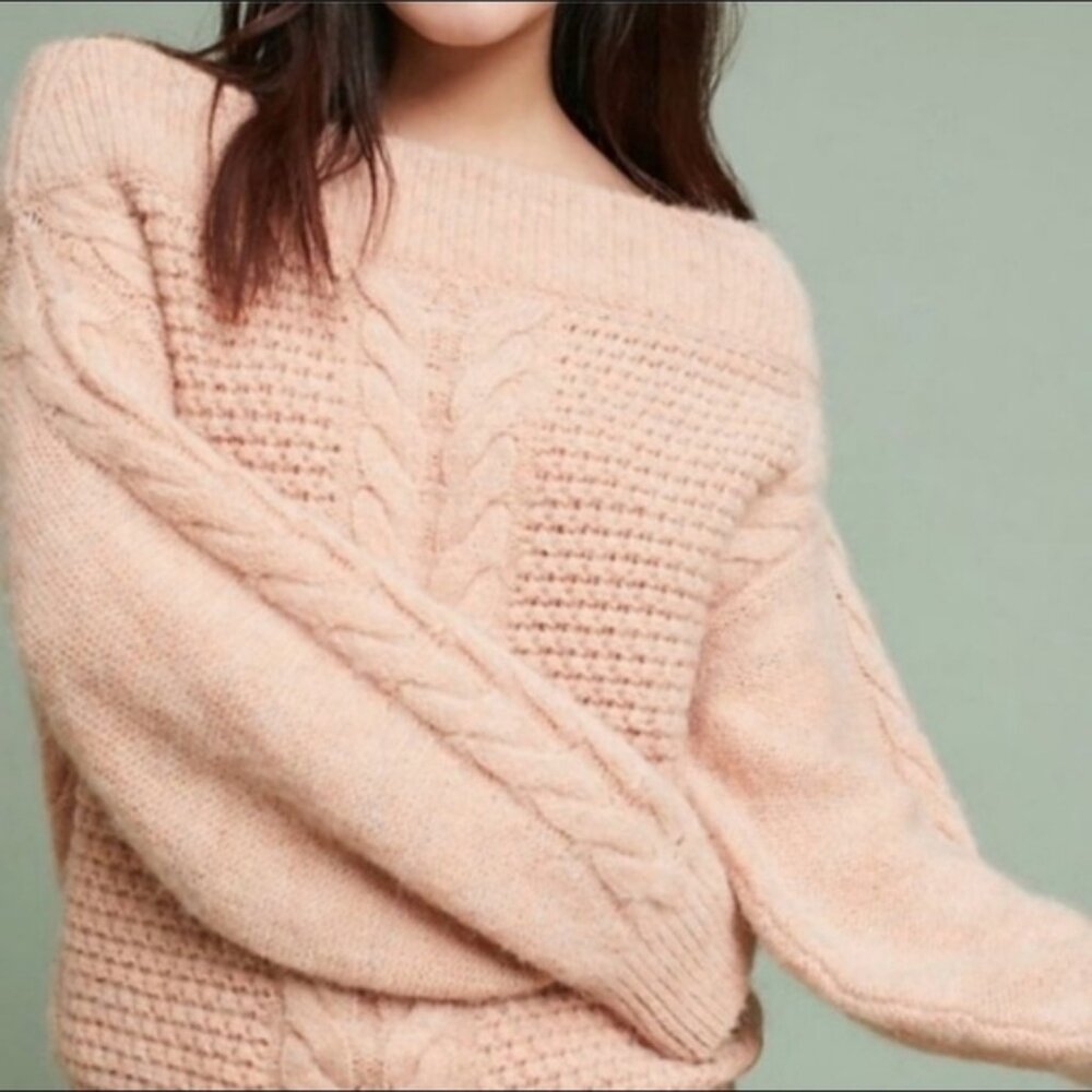 SLEEPING ON SNOW Anthropologie Wool Alpaca Cable Knit Sweater Top Sz L
